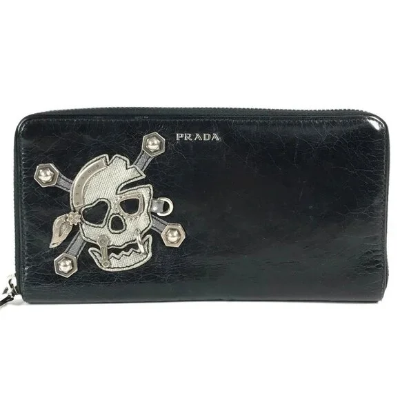 PRADA 2M1264 Skull skull Long wallet Zip Around Long Wallet Leather Black
